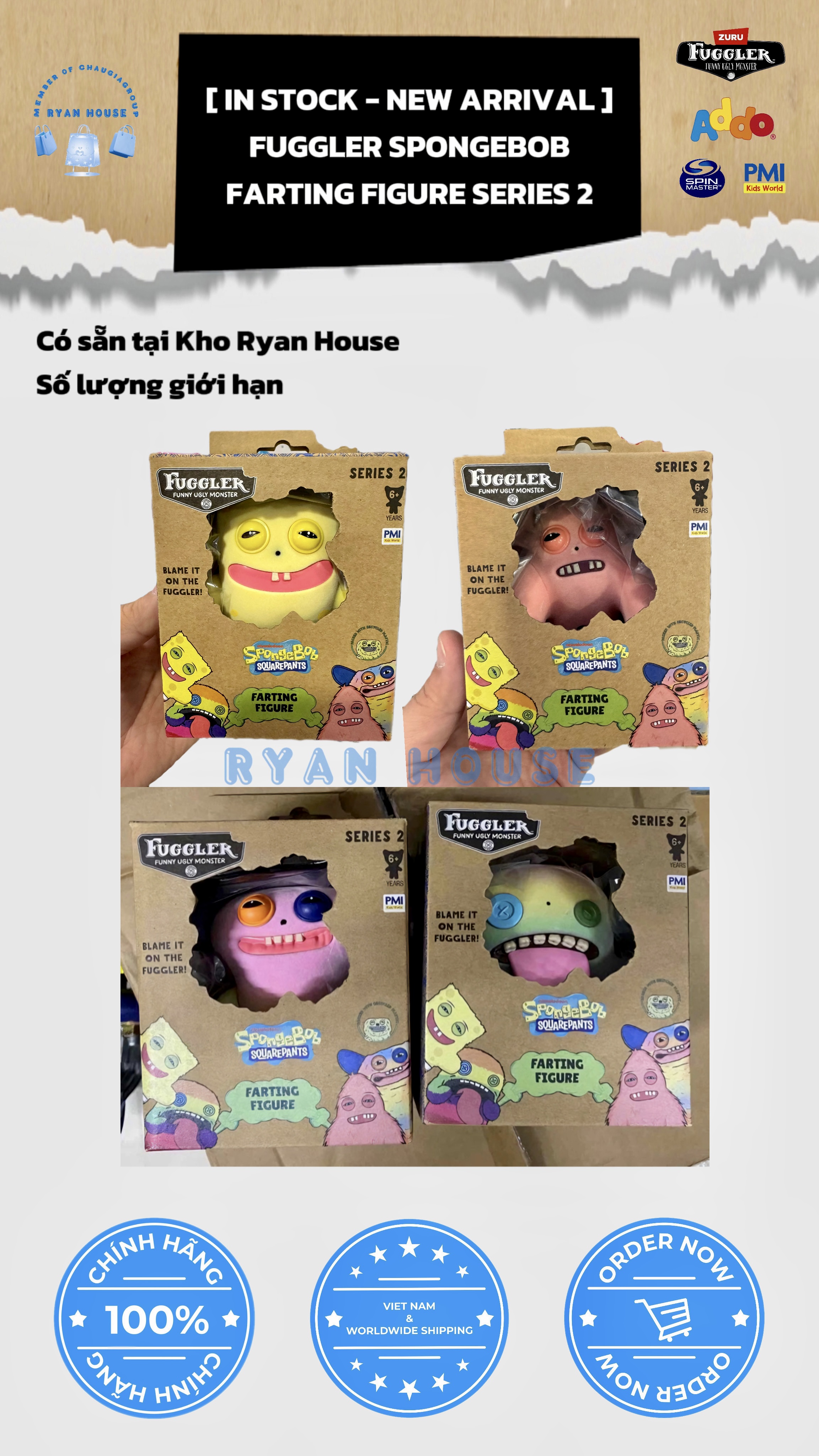 NEW ARRIVAL - LIMITED FUGGLER SPONGEBOB FARTING FIGURE SERIES 2 🔥