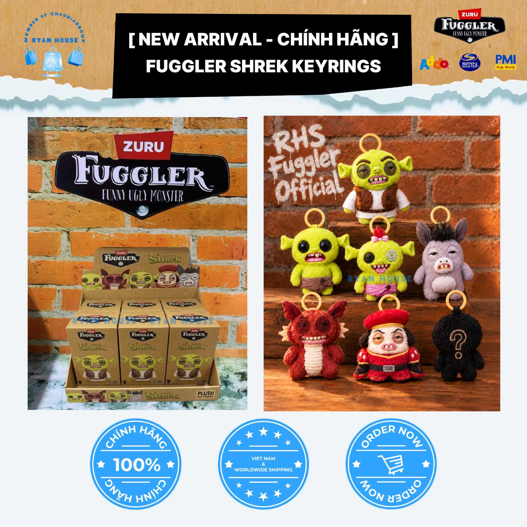 NEW ARRIVALS - FUGGLER SHREK KEYRINGS